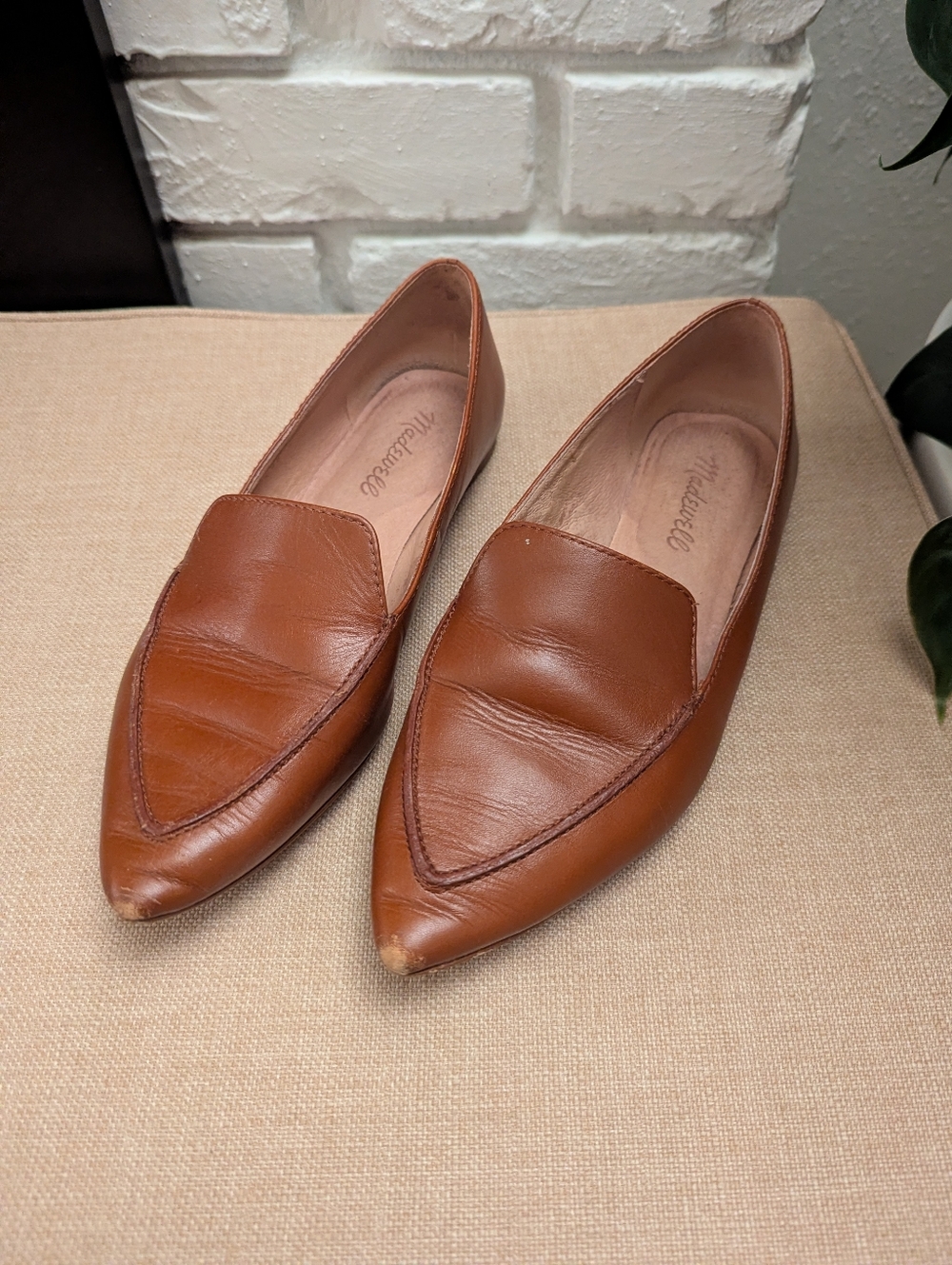 Madewell Lou Pointed Leather Loafers in Cognac Brown